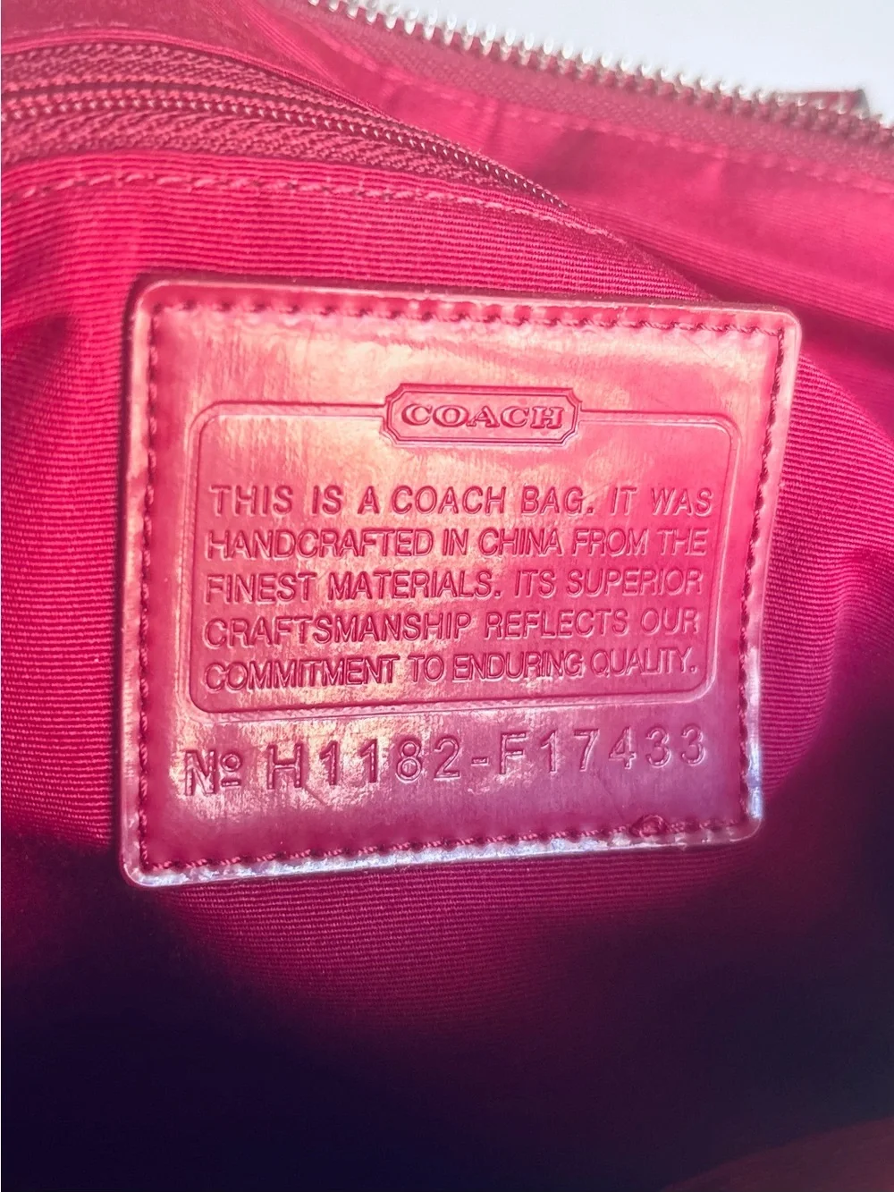 Coach Signature Canvas Tote Tan with Cranberry Red Trim